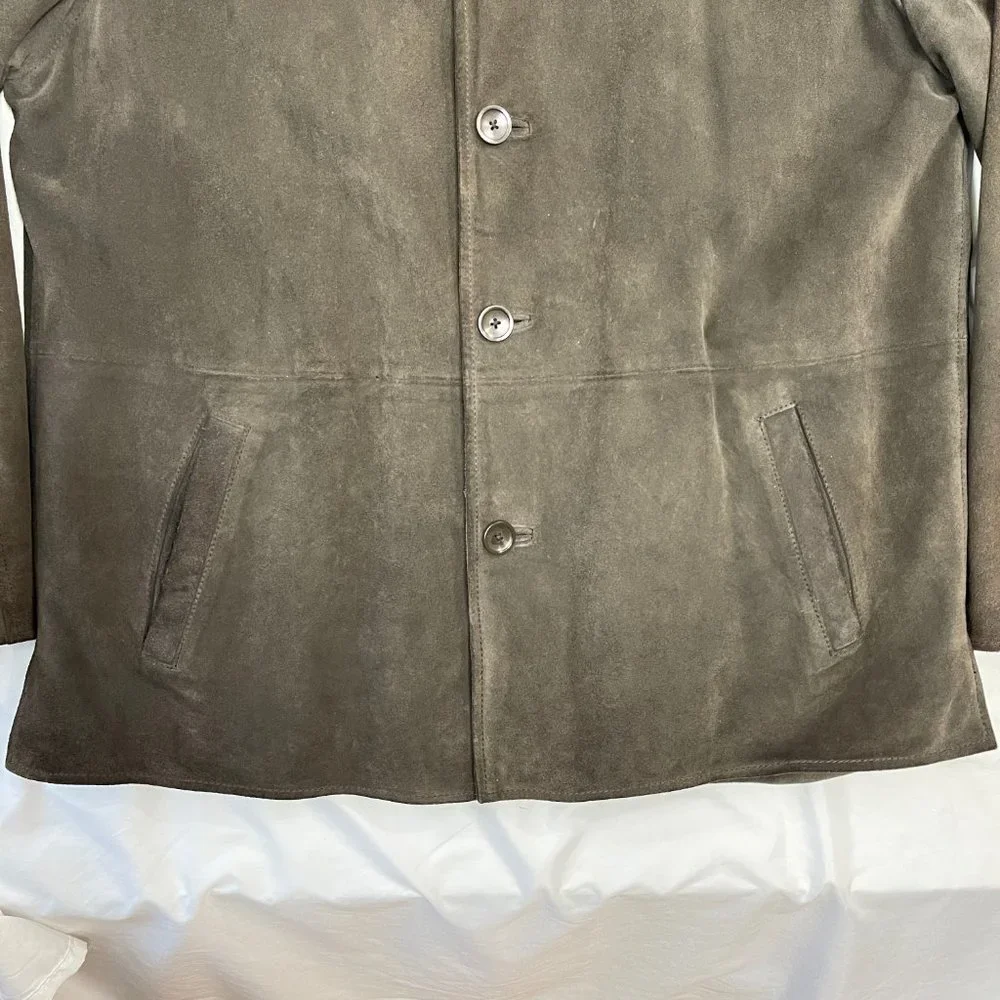 Vintage J.Crew Leather Barn Coat w/ Quilted Lining Brown Size Large Button Up - Picture 6 of 11